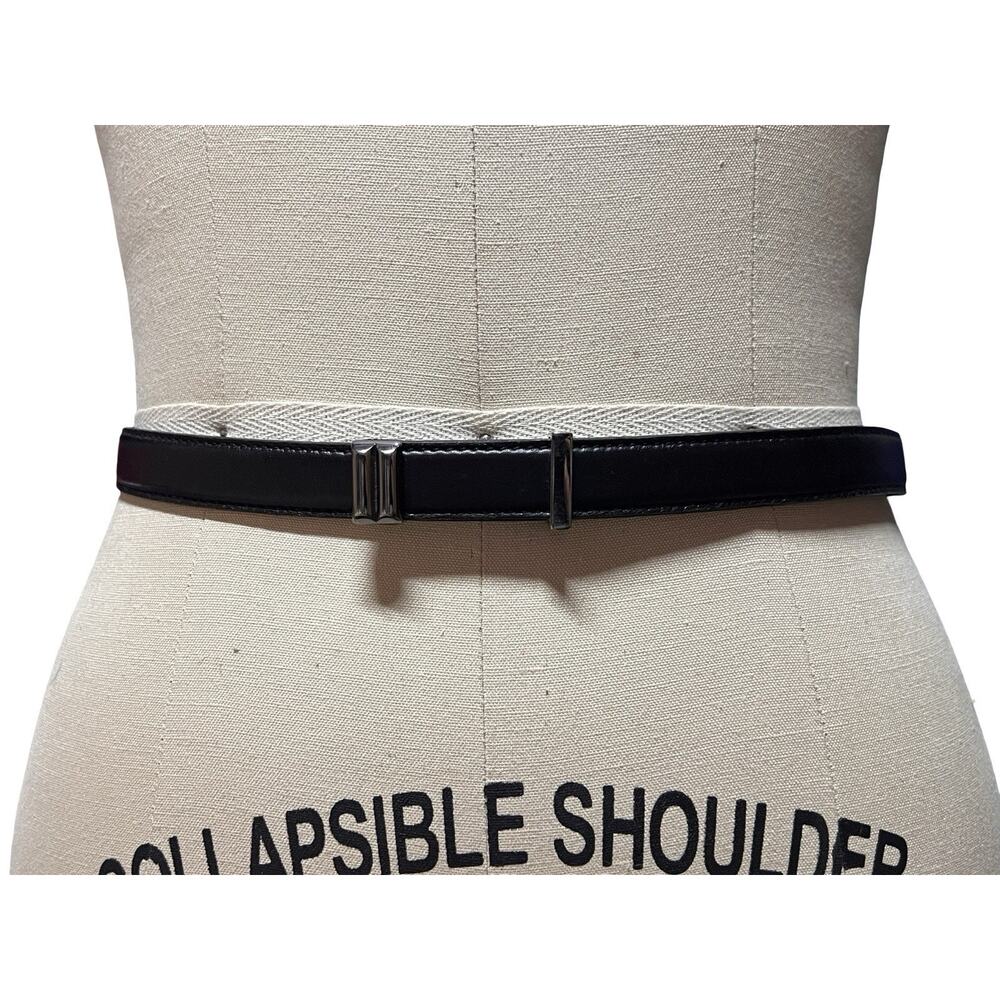 Bally Mens Black Leather Narrow Belt 30 / 75 MADE IN ITALY Gunmetal Buckle